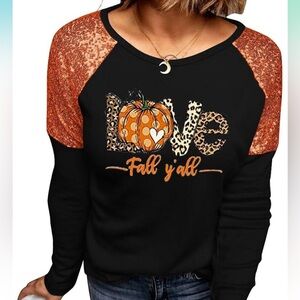Fall sequin accent long sleeve tee